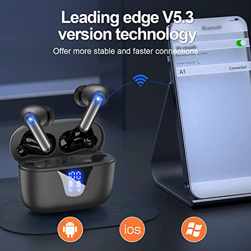ZIUTY Wireless Earbuds, V5.3 Headphones 50H Playtime with LED Digital Display Charging Case, IPX5 Waterproof Earphones with Mic for Android iOS Cell Phone Computer Laptop Sports from XYYJSM