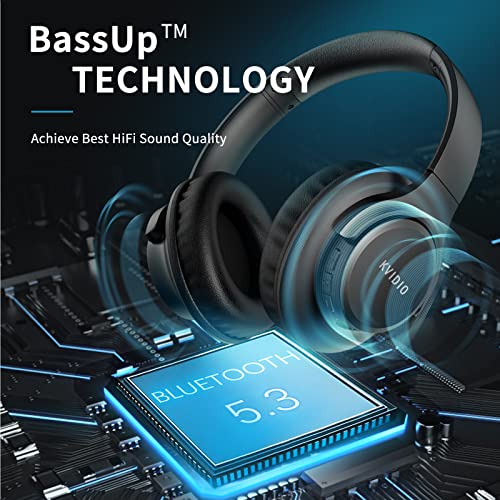 KVIDIO [Updated] Bluetooth Headphones Over Ear, 65 Hours Playtime Wireless Headphones with Microphone,Foldable Lightweight Headset with Deep Bass,HiFi Stereo Sound for Travel Work Laptop PC Cellphone by KVIDIO