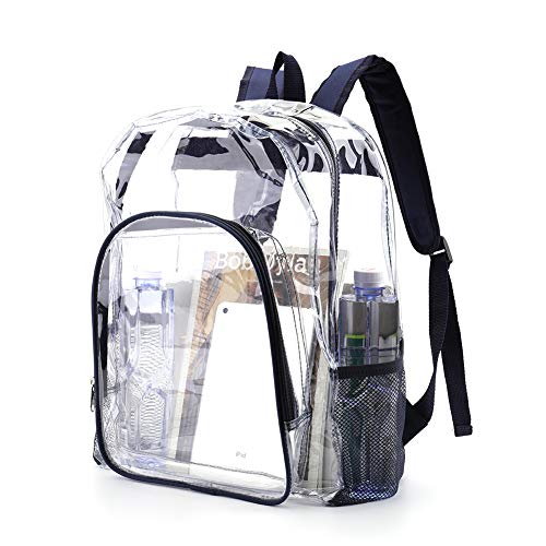 Jomparo Clear Backpack Heavy Duty Transparent Backpack See Through PVC Bookbag for School, Work, Music Festival, Stadium (Navy Blue) by Jomparo