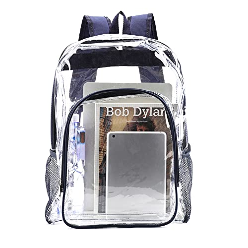 Jomparo Clear Backpack Heavy Duty Transparent Backpack See Through PVC Bookbag for School, Work, Music Festival, Stadium (Navy Blue) by Jomparo
