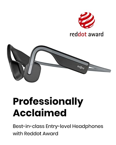 SHOKZ OpenMove - Open-Ear Bluetooth Sport Headphones - Bone Conduction Wireless Earphones - Sweatproof for Running and Workouts, with Sticker Pack (Grey) by Shokz Limited Corporation