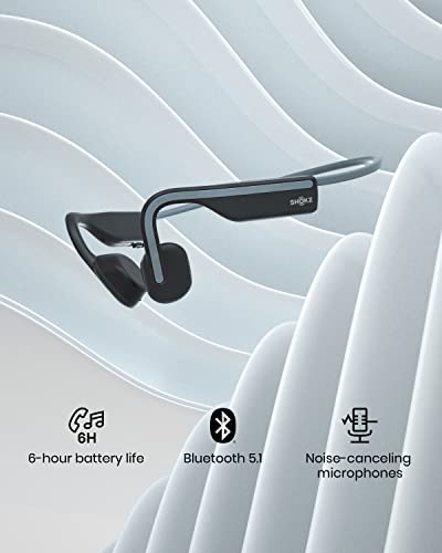 SHOKZ OpenMove - Open-Ear Bluetooth Sport Headphones - Bone Conduction Wireless Earphones - Sweatproof for Running and Workouts, with Sticker Pack (Grey) by Shokz Limited Corporation