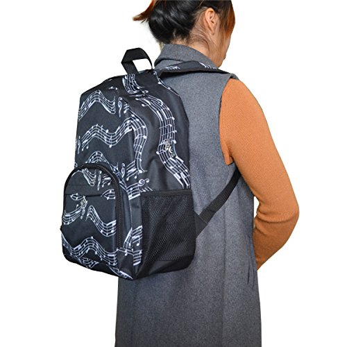 Oxford Music Note Backpack for School Stylish Art Bookbags Travel Shoulder Bag (4 Color) (Musical Notes Patterns Black) by PUNK