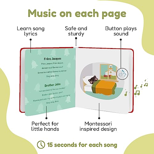 French Nursery Rhymes Book - Bilingual Sound Books for Toddlers 1-3 Years Old - Interactive Singing Music Toys for Bilingual Children with Lyrics & Translations - Gift for 1 Year Old Girl and Boy by Cali's Books