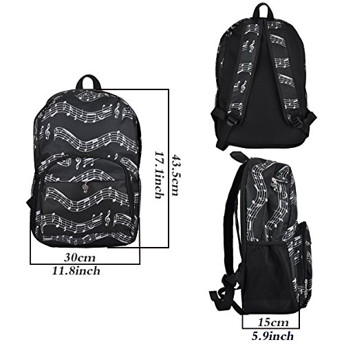 Oxford Music Note Backpack for School Stylish Art Bookbags Travel Shoulder Bag (4 Color) (Musical Notes Patterns Black) by PUNK