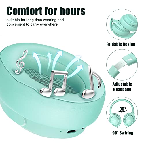 Bluetooth Headphones Over Ear,BERIBES 65H Playtime and 6 EQ Music Modes Wireless Headphones with Microphone,HiFi Stereo Foldable Lightweight Headset, Deep Bass for Home Office Cellphone PC Etc.(Green) from BERIBES
