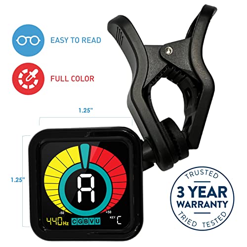 KLIQ UberTuner-Max - Rechargable Professional Clip-On Tuner for All Instruments -with Ocatve Indicator (multi-key modes) - with Guitar, Ukulele, Violin, Bass & Chromatic Tuning Modes by KLIQ Music Gear