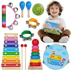 Kids Musical Instruments for Toddlers,Baby Musical Toys for Toddlers,Christmas Kids Gifts,First Birthday Gifts for Boys Girls,Kids Xylophone,Maracas for Baby,Wooden Instruments Toddler Toys with Bag