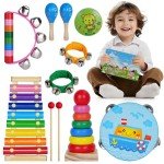 Kids Musical Instruments for Toddlers,Baby Musical Toys for Toddlers,Christmas Kids Gifts,First Birthday Gifts for Boys Girls,Kids Xylophone,Maracas for Baby,Wooden Instruments Toddler Toys with Bag