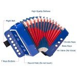 Button Accordion, Horse 10 Keys Control Kids Accordion Musical Instruments for Kids Children Beginners Lightweight and Environmentally-friendly (Blue)
