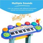 Best Choice Products 37-Key Kids Electronic Musical Instrument Piano Learning Toy Keyboard w/Multiple Sounds, Lights, Microphone, Stool - Blue