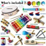 LOOIKOOS Toddler Musical Instruments,Wooden Percussion Instruments Toy for Kids Baby Preschool Educational Musical Toys Set for Boys and Girls with Storage Bag
