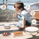 LOOIKOOS Baby Musical Instruments Montessori Toys for Toddlers 1-3,Natural Wooden Percussion Instruments Set for Kids Preschool Educational Musical Toys for Ages 5-9