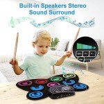 Upgraded 9-Pad Electronic Drum Set with Headphones, Speaker, Drumsticks & Pedals - Holiday Gift for Kids