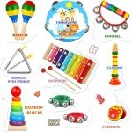 LOOIKOOS Toddler Musical Instruments,Wooden Percussion Instruments for Baby Kids Preschool Educational Musical Toys Set Boys and Girls with Carrying Bag