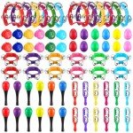 Silipull 72 Pcs Shaker Musical Instruments for Kids, Egg Shaker, Wrist Hand Band Bells, Maracas Shakers, Percussion Tambourine, Cymbals, Plastic Castanets for Preschool Early Music Learning Toy