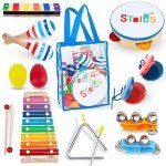 Stoie's Kids Musical Instruments Set 15 pcs for Toddler Ages 3-5 - Baby Wooden Percussion Musical Toys for Little Boys & Girls 9-12 Years Old- with Xylophone and Maracas - to Play in First Mini Band