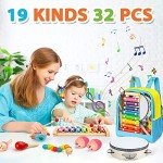 Toddler Musical Instruments Set, 32 PCS 19 Kinds Wooden Percussion Instruments Toys for Kids Playing Preschool Education, Early Learning Baby Musical Toys for Boys and Girls Gift