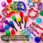 Silipull 72 Pcs Shaker Musical Instruments for Kids, Egg Shaker, Wrist Hand Band Bells, Maracas Shakers, Percussion Tambourine, Cymbals, Plastic Castanets for Preschool Early Music Learning Toy