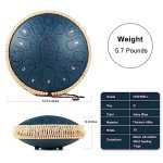 HOPWELL Steel Tongue Drum - 13 Inches 15 Notes Tongue Drum - Hand Pan Drum with Music Book, Handpan Drum Mallets and Carry Bag, D Major (Navy Blue)