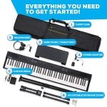 Alesis 88 Key Keyboard Piano with 480 Sounds, Speakers, USB MIDI, Carry-Bag, Stand, Headphones, Pedal and Piano Lessons for Beginners