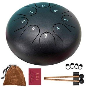 Rain Drum, Upgraded Rain Drum for Outside, Rain Drum for Garden 8 Notes 6 IN, Rain Chimes for Outside, Steel Tongue Drum, Tongue Drum (Black)