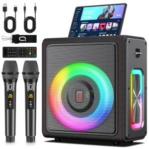 Karaoke Machine with 2 Wireless Microphones, Portable Bluetooth 5.3 Karaoke Speaker with Upgraded Subwoofer for Adults, PA System with Echo Adjustment, Support TWS/TF Card/USB/AUX/Live
