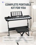 Donner 61 Key Keyboard Piano, Electric Piano Keyboard Kit with 249 Voices, 249 Rhythms - Includes Piano Stand, Stool, Microphone, Gift for Beginners, Black (DEK-610S)