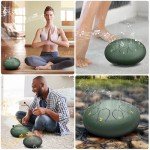 Rain Drum for Outside Garden, 6 Inches 8 Notes Steel Tongue Chakra Drum, Waterproof Rain Chime Meditation Drum, Musical Instruments for Adult Gift with Drum Bag, Music Book, Drum Mallets (Green)