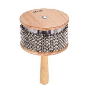 Heysland Wooden Cabasa Percussion Musical Instrument Metal Beaded Chain and Cylinder Pop Hand Shaker for Band Music Education 4.5in HL01B