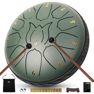 JYTMUS Steel Tongue Drum 11 Notes 6 Inches Rain Drum for Outside with Drum Bag, Music Book, Drum Mallets, Mallet Holder, Finger Picks and Stickers, Steel Drum for Yoga, Meditation, Prenatal Education