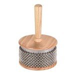 Heysland Wooden Cabasa Percussion Musical Instrument Metal Beaded Chain and Cylinder Pop Hand Shaker for Band Music Education 4.5in HL01B