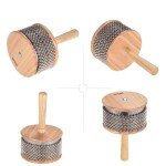 Heysland Wooden Cabasa Percussion Musical Instrument Metal Beaded Chain and Cylinder Pop Hand Shaker for Band Music Education 4.5in HL01B