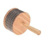 Heysland Wooden Cabasa Percussion Musical Instrument Metal Beaded Chain and Cylinder Pop Hand Shaker for Band Music Education 4.5in HL01B