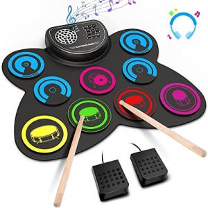 Upgraded 9-Pad Electronic Drum Set with Headphones, Speaker, Drumsticks & Pedals - Holiday Gift for Kids