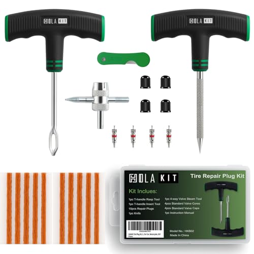 Tire Repair Kit with Valve Tool & Rubber Plugs