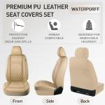 Luxury Faux Leather Car Seat Covers - Beige Set