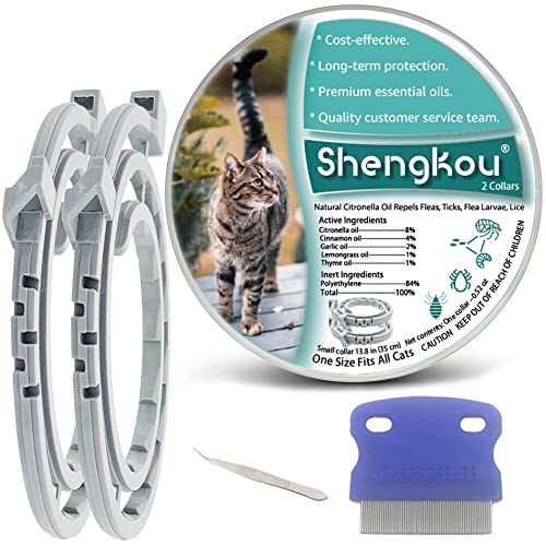 Flea and Tick Collar for Cat, Made with Natural Plant Based Essential Oil, Safe and Effective Repels Fleas and Ticks, Waterproof, 12 Months Protection, 13.8 in (2 Packs) from Taom LLC