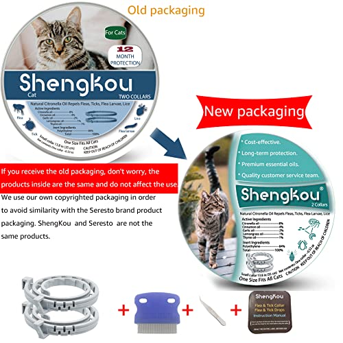 Flea and Tick Collar for Cat, Made with Natural Plant Based Essential Oil, Safe and Effective Repels Fleas and Ticks, Waterproof, 12 Months Protection, 13.8 in (2 Packs) from Taom LLC