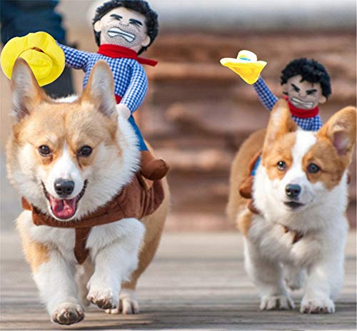 NACOCO Cowboy Rider Dog Costume for Dogs Clothes Knight Style with Doll and Hat for Halloween Day Pet Costume (L) from NACOCO