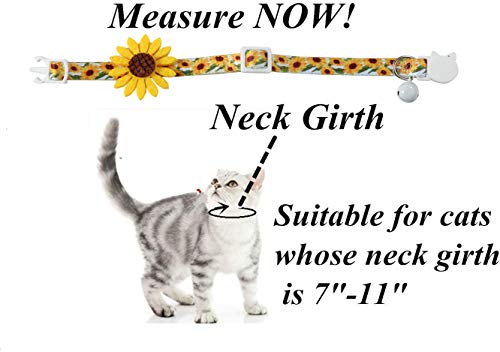 Flower Cat Collar with Detachable Sunflower Charm,Yellow Breakaway Kitten Collar with Bell from Upaw