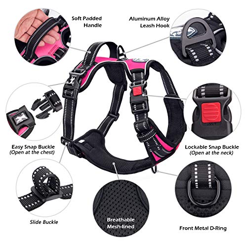 PoyPet No Pull Dog Harness, No Choke Front Lead Dog Reflective Harness, Adjustable Soft Padded Pet Vest with Easy Control Handle for Small to Large Dogs(Pink, Medium) from PoyPet