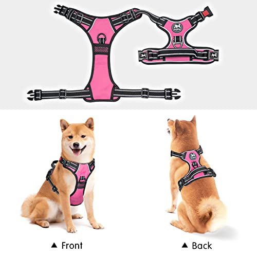 PoyPet No Pull Dog Harness, No Choke Front Lead Dog Reflective Harness, Adjustable Soft Padded Pet Vest with Easy Control Handle for Small to Large Dogs(Pink, Medium) from PoyPet