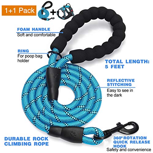 tobeDRI No Pull Dog Harness Adjustable Reflective Oxford Easy Control Medium Large Dog Harness with A Free Heavy Duty 5ft Dog Leash (L (Neck: 18"-25.5", Chest: 24.5"-33"), Blue Harness+Leash) from tobedri