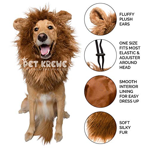 Pet Krewe Dog Lion Mane Halloween Costume â Fits Neck Size 13â- 32â- Lion Mane for Small Dogs â Ideal for Halloween, Dog Birthday, Dog Cosplay, Dog Outfits, Pet Clothes (Large) from Pet Krewe