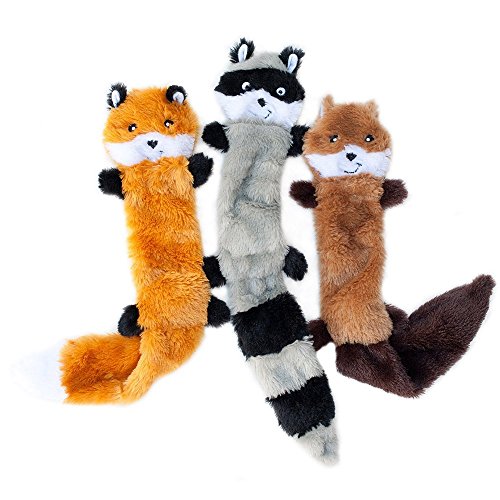 ZippyPaws - Skinny Peltz No Stuffing Squeaky Plush Dog Toy, Fox, Raccoon, and Squirrel - Large from ZippyPaws