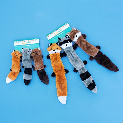 ZippyPaws - Skinny Peltz No Stuffing Squeaky Plush Dog Toy, Fox, Raccoon, and Squirrel - Large from ZippyPaws