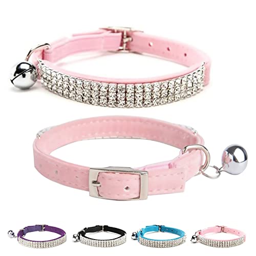 BINGPET Adjustable Cat Collar Soft Velvet Safe Collars Bling Diamante with Bells, Pink from BingPet