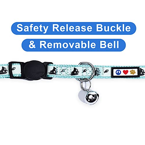 Pawtitas Glow in The Dark Cat Collar with Safety Buckle and Removable Bell Cat Collar Kitten Collar Teal Cat Collar by Pawtitas