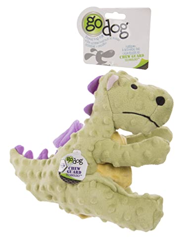 goDog Dragon With Chew Guard Technology Tough Plush Dog Toy, Lime, Large by Sherpa